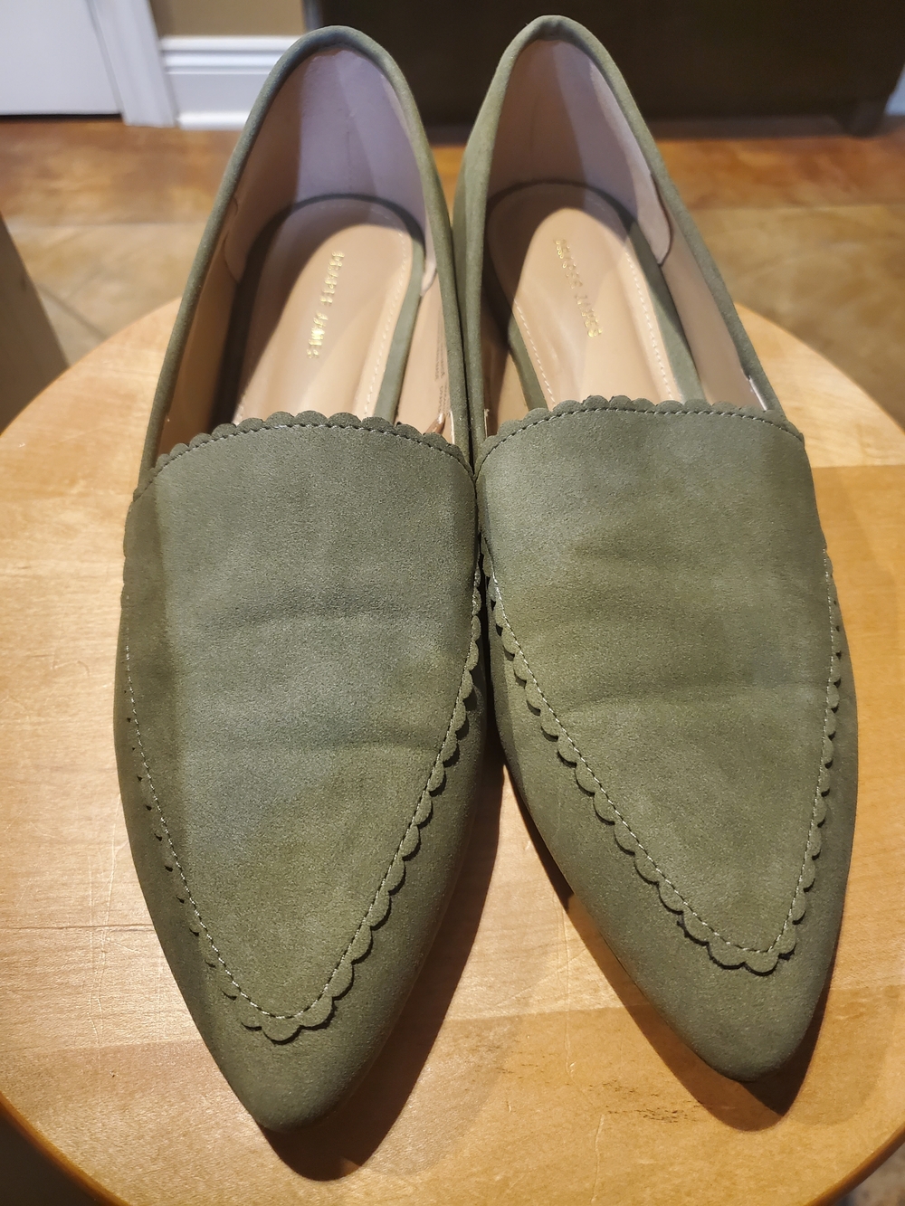 Draper James Olive Green Suede Pointed Toe Loafers
